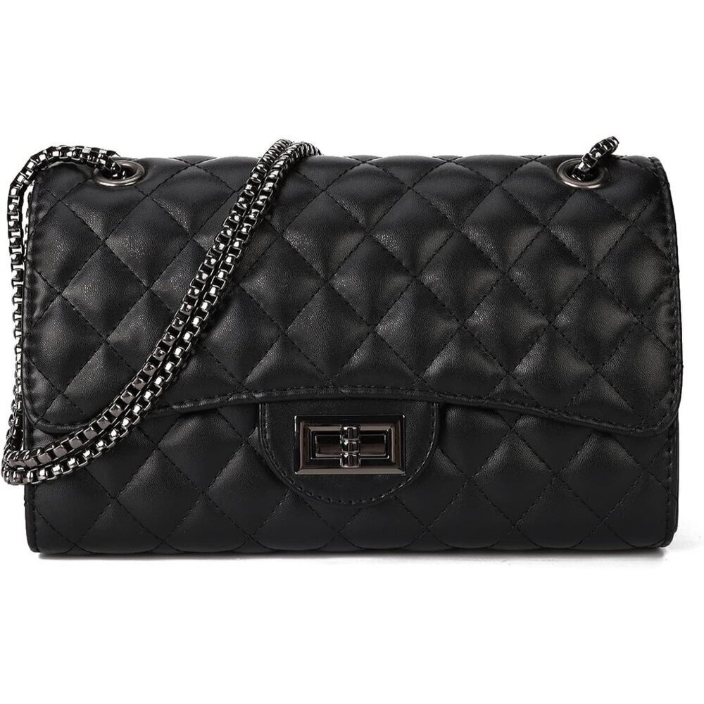 Women Black-ii PU Quilted Stylish Crossbody Bags with Chain Strap & Flap Closure